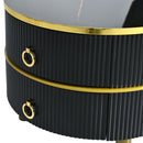 27.5" & 19.6" Stackable Coffee Table with 2 Drawers, Nesting Tables with Brown Tempered Glass and High Gloss Marble Tabletop, Set of 2, Round Center Table for Living Room, Black