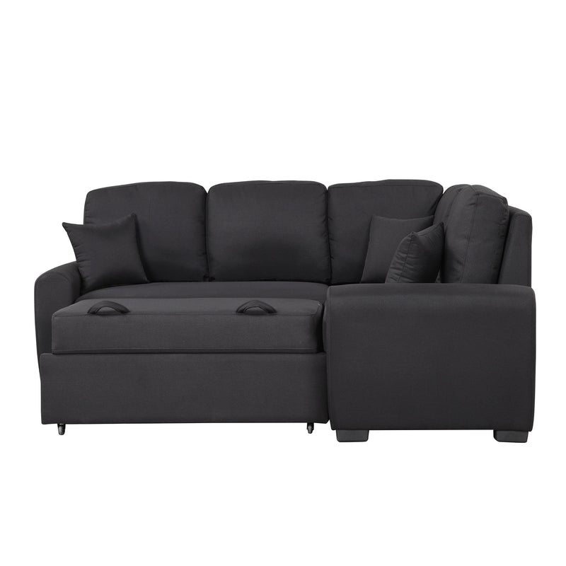 87.4"Sectional Sleeper Sofa with USB Charging Port and Plug Outlet,Pull-Out Sofa Bed with 3 Pillows, L-Shape Chaise for Living Room Small Apartment,Black