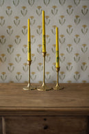 Floral Inlaid Tapered Candles in Yellow- Set of 3