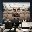 Farmhouse Texas Longhorn Bull Canvas Wall Art, Western Ranch Cattle Photo Print by MyGreatCanvas | Canvas Wall Art Prints | Photo Prints & Wall Decor
