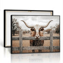 Farmhouse Texas Longhorn Bull Canvas Wall Art, Western Ranch Cattle Photo Print by MyGreatCanvas | Canvas Wall Art Prints | Photo Prints & Wall Decor