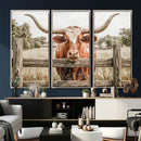 Large Farmhouse Texas Longhorn Bull Canvas Wall Art, Western Ranch Cattle Photography Print, Rustic Barn Cowboy Decor Artwork by MyGreatCanvas | Canvas Wall Art Prints | Photo Prints & Wall Decor