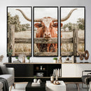 Large Farmhouse Texas Longhorn Bull Canvas Wall Art, Western Ranch Cattle Photography Print, Rustic Barn Cowboy Decor Artwork by MyGreatCanvas | Canvas Wall Art Prints | Photo Prints & Wall Decor