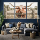 Large Farmhouse Texas Longhorn Bull Canvas Wall Art, Western Ranch Cattle Photography Print, Rustic Barn Cowboy Decor Artwork by MyGreatCanvas | Canvas Wall Art Prints | Photo Prints & Wall Decor