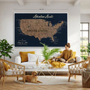 Blue Custom USA Push Pin Travel Map Canvas for Trip Tracker