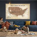 Custom Push Pin US Map Canvas | Personalized Travel Tracker | USA Cities Map Anniversary Gift for Couples | Adventure America Map Wall Art with Pins