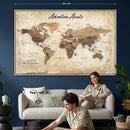 Custom Push Pin World Map Canvas | Personalized Travel Tracker | Wedding Anniversary Gift for Couples | Adventure Map Wall Art with Pins