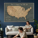 Custom Push Pin US Map Canvas | Personalized Travel Tracker | USA Cities Map Anniversary Gift for Couples | Adventure America Map Wall Art with Pins