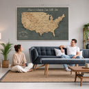 Custom Push Pin US Map Canvas | Personalized Travel Tracker | USA Cities Map Anniversary Gift for Couples | Adventure America Map Wall Art with Pins