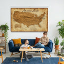Custom Push Pin US Map Canvas | Personalized Travel Tracker | USA Cities Map Anniversary Gift for Couples | Adventure America Map Wall Art with Pins