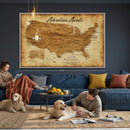 Custom Push Pin US Map Canvas | Personalized Travel Tracker | USA Cities Map Anniversary Gift for Couples | Adventure America Map Wall Art with Pins