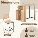 3-Piece Bar Table and Chairs Set with Storage Shelves and Footrests-Natural by LJGDeals