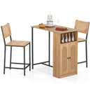 3-Piece Bar Table and Chairs Set with Storage Shelves and Footrests-Natural by LJGDeals