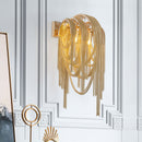 GobekUsa Mid Century Gold/Silver Stacked Tassel Wall Lamp - 2 Bulb Metallic Sconce Light Fixture for Hotel