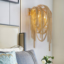 GobekUsa Mid Century Gold/Silver Stacked Tassel Wall Lamp - 2 Bulb Metallic Sconce Light Fixture for Hotel