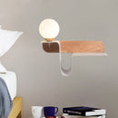 GobekUsa Nordic Opal Frosted Glass Sconce: Orb 1 Bulb Wall Mounted Lamp with White-Wood Shelf (Left/Right)