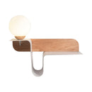 GobekUsa Nordic Opal Frosted Glass Sconce: Orb 1 Bulb Wall Mounted Lamp with White-Wood Shelf (Left/Right)