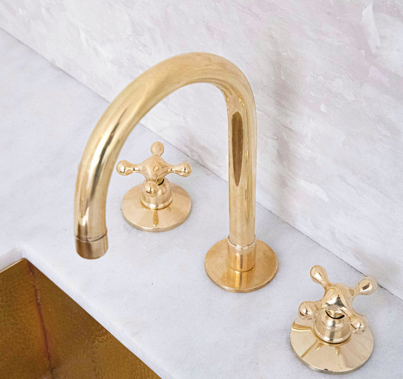 Unlacquered Solid Brass Deck Mounted Bathroom Faucet - BRASSMA