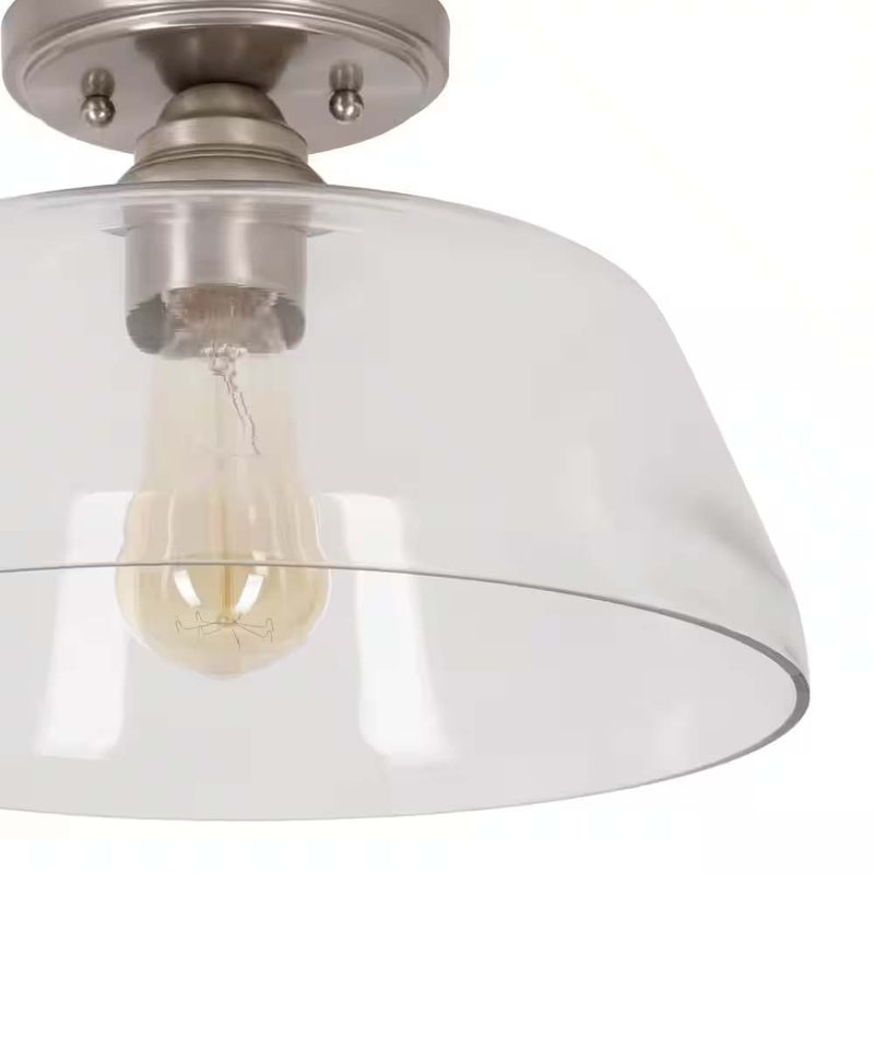 Catalina 13"W 1-Light Semi Flush Mount Vintage Light Fixture Brushed Nickel Finish with Glass Shade