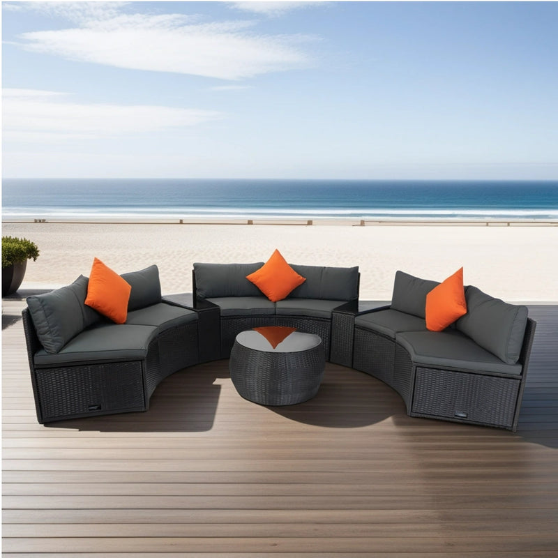 Walker Edison | Wicker Outdoor Sectional 6 Piece Patio Set with Storage and Pillows