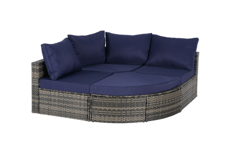 8 Piece Outdoor Patio Sofa Set, Sectional L- Shaped Patio Furniture Wicker Patio Conversation Set with Curved Sofa  Ottoman & Glass Top Table for Backyard Poolside