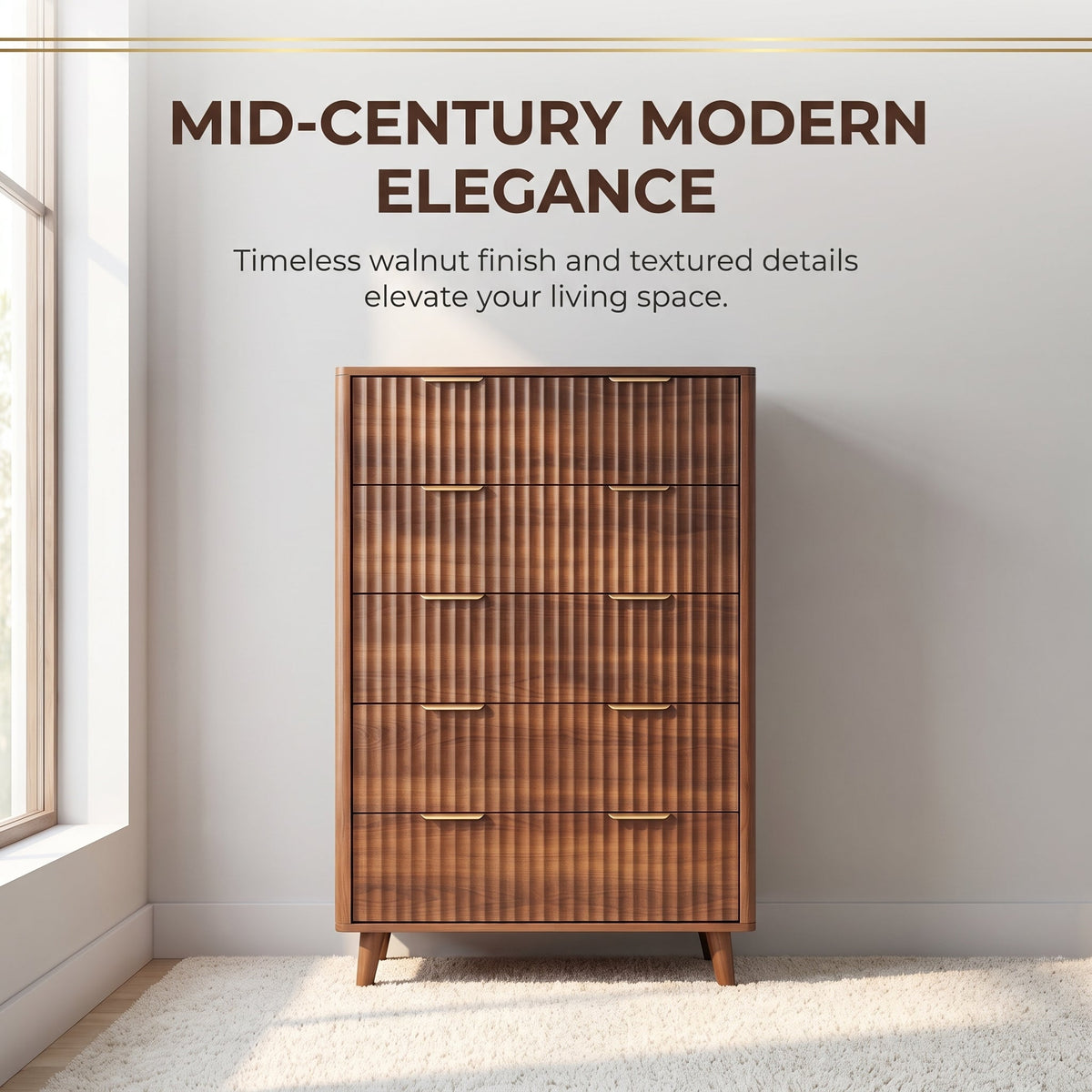 Tall 5-Drawer Dresser, Mid-Century Modern, Walnut, photo 5 of 10