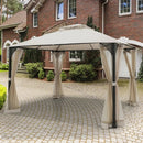 12 x 10 Feet Outdoor Double Top Patio Gazebo with Netting-Brown by LJGDeals