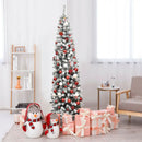 7.5 Feet Pre-lit Snow Flocked Artificial Pencil Christmas Tree with LED Lights by LJGDeals