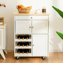 Kitchen Cart with Rubber Wood Top 3 Tier Wine Racks 2 Cabinets by LJGDeals