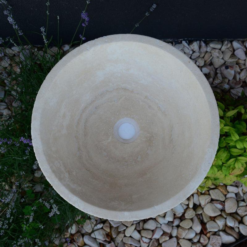 Light Beige Travertine Natural Stone Handcrafted Vessel Sink, photo 8 of 9
