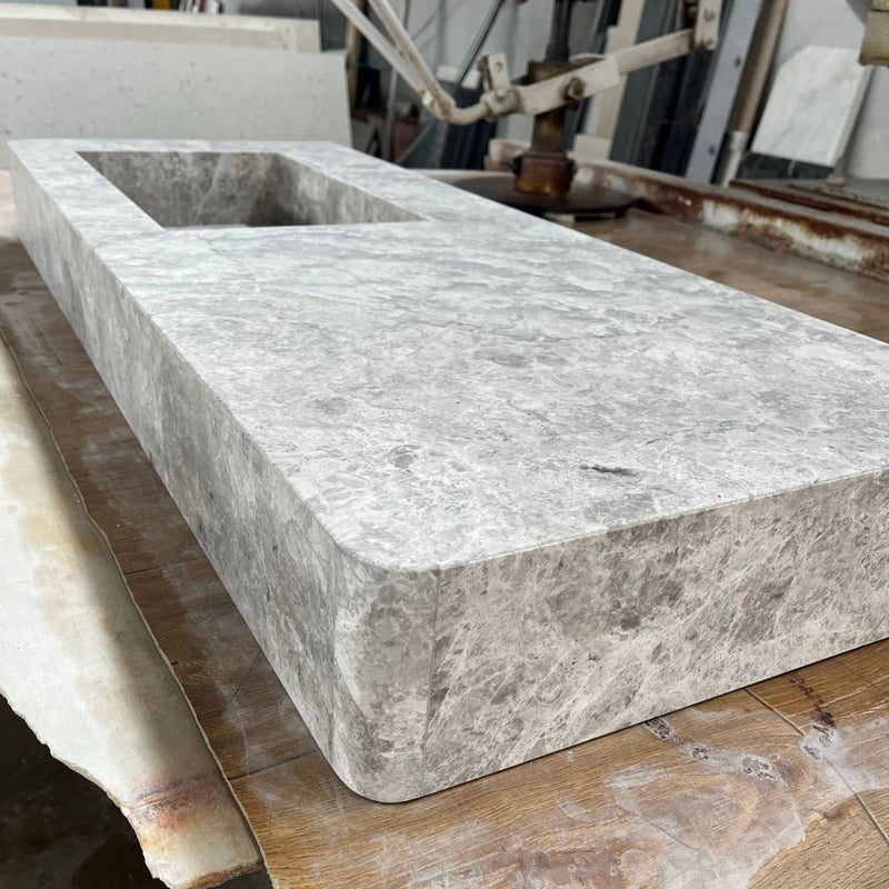 Tundra Grey Marble Handcrafted Vanity Sink - Luxury Bathroom, photo 4 of 12