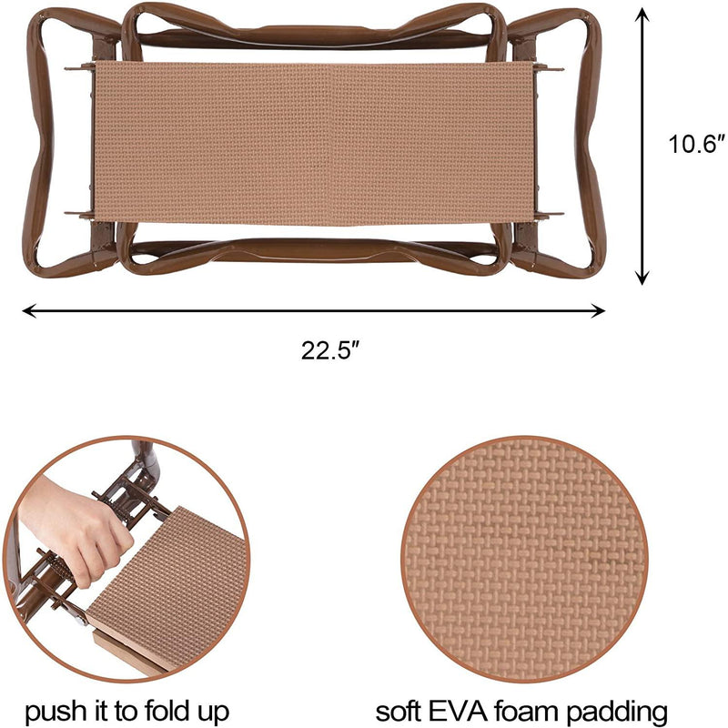 Folding Garden Kneeler Seat Foldable Bench Stool Soft Kneeling Pad w/ Tool Pouch, Coffee Brown