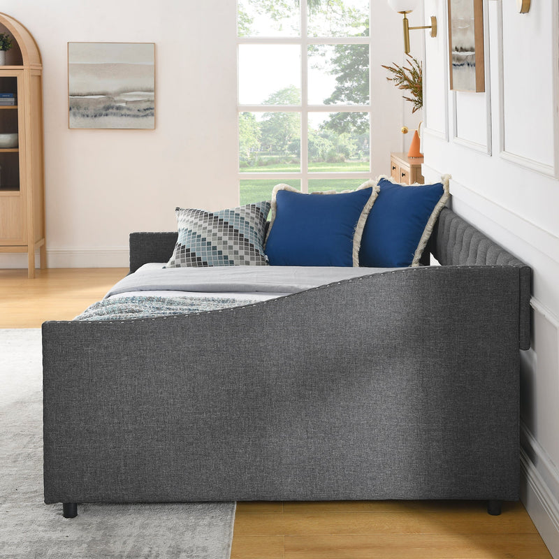 Full Size Daybed with Drawers Upholstered Tufted Sofa Bed, with Button on Back and Copper Nail on Waved Shape Arms(80.5"x55.5"x27.5")