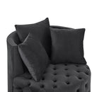 Modern Upholstered Swivel Chair With Button Tufted Design And Movable Wheels by HouseOfZazla
