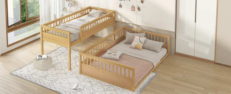 Twin XL over Queen Bunk Bed with Ladder and Guardrails, Natural