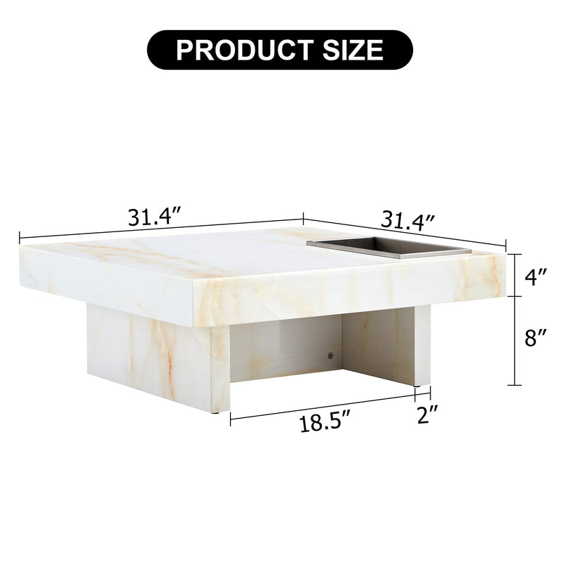 A modern and practical coffee table with imitation marble patterns, made of MDF material. The fusion of elegance and natural fashion 31.4"x 31.4"x 12 "
