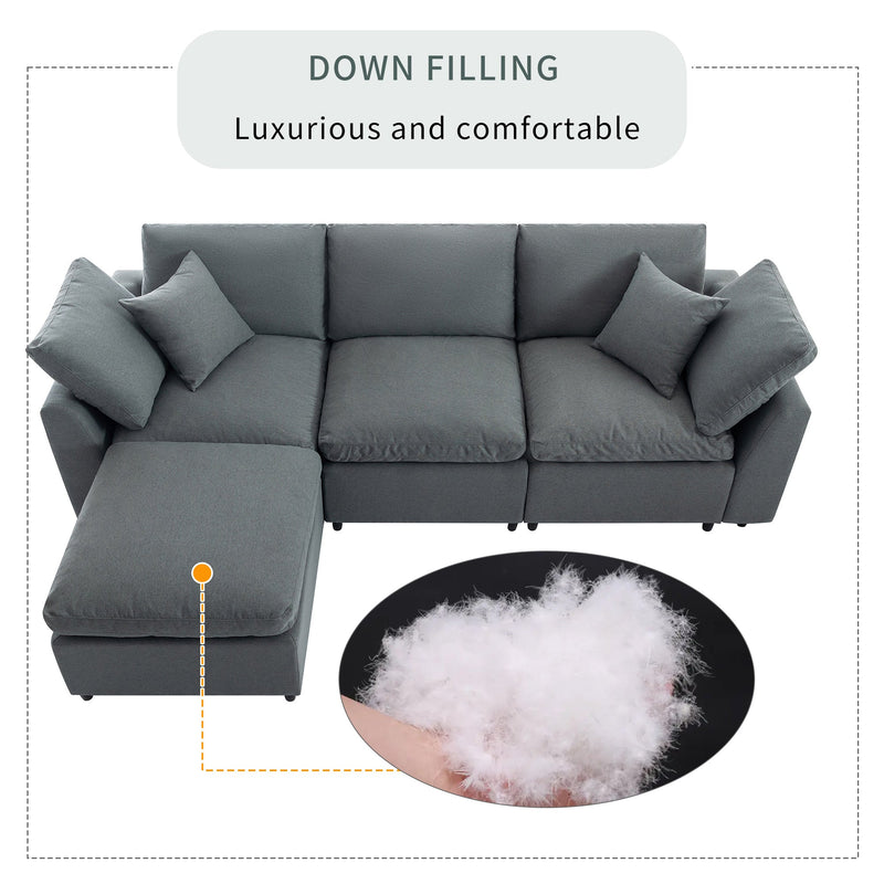 Walker Edison | Grey Cloud Pillow Top Sectional Sofa with Ottoman