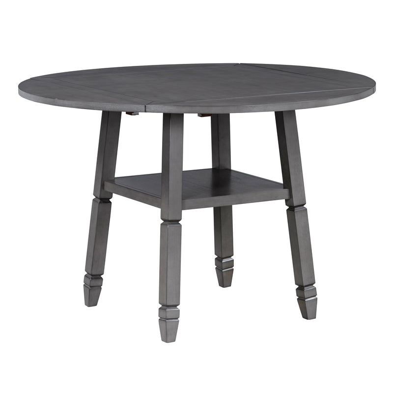 5-Piece Counter Height Dining Table Set in 2 Table Sizes with 4 Folding Leaves and 4 Upholstered Chairs for Dining Room (Gray+Beige Cushion)