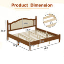 King Size Wooden Platform Bed with Rattan Headboard