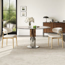 Round Glass Dining Table With Stainless Steel Legs And Chairs by HouseOfZazla