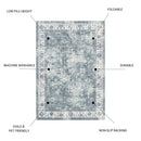 Toucan - 5' X 7' Washable Non - Slip Area Rug, Elegant Design - Silver