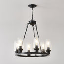 6-Light Black Wagon Wheel Chandelier