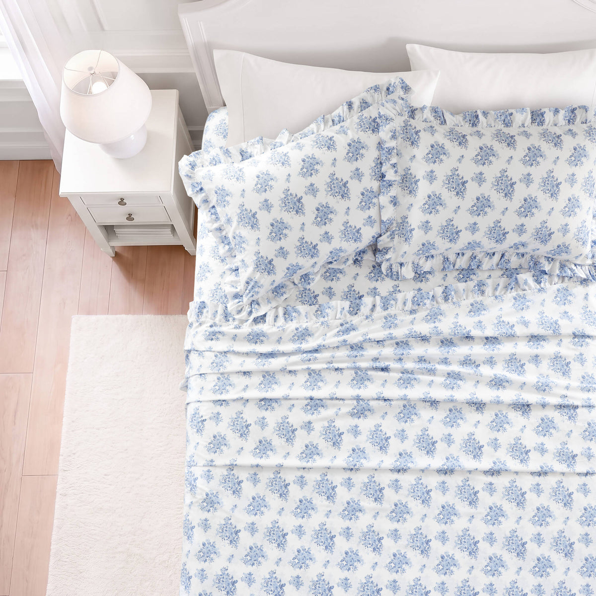 4-Piece King Microfiber Sheet Set with Ruffled Hem, Blue Floral, photo 6 of 10