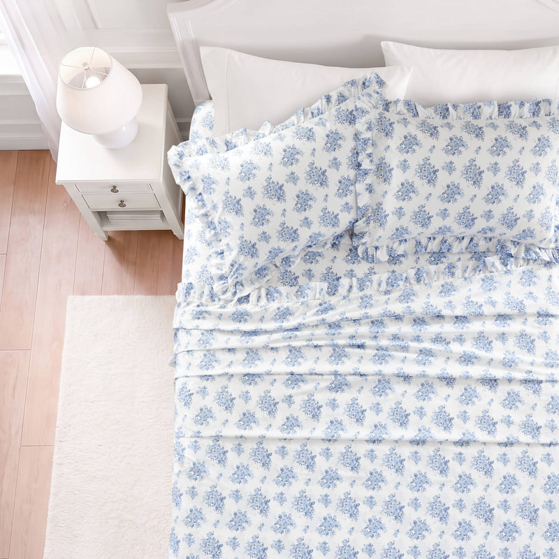4-Piece King Microfiber Sheet Set with Ruffled Hem, Blue Floral, photo 6 of 10
