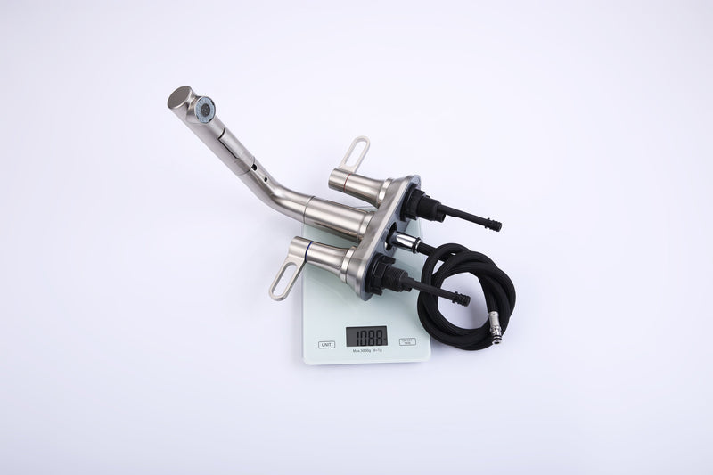 2 Handle Bathroom Sink Faucet 3 Hole with Pull Out Sprayer, Centerset Bathroom Faucets, 4 Inch Centerset Bathroom Faucet with Retractable Hose, Hot and Cold Water Mixing Faucet