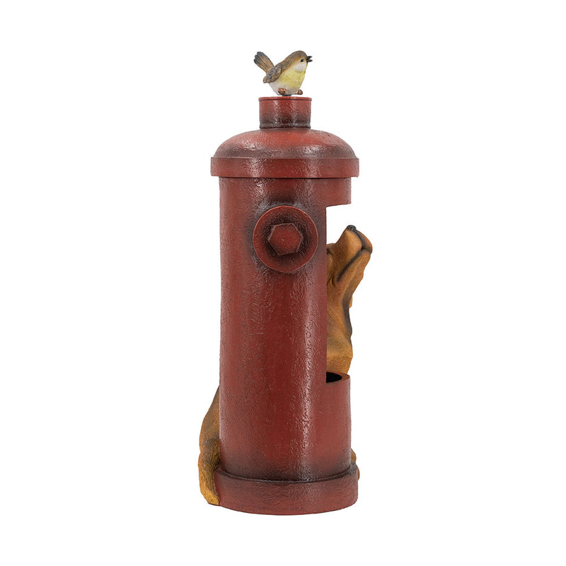 16.2x11x26.8" Red Fire Hydrant Water Fountain with Dog and Bird Accents, Outdoor Fountian with Light and Pump