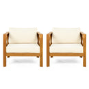 Outdoor Acacia Wood Club Wooden Armchair with Cushions (Set of 2)