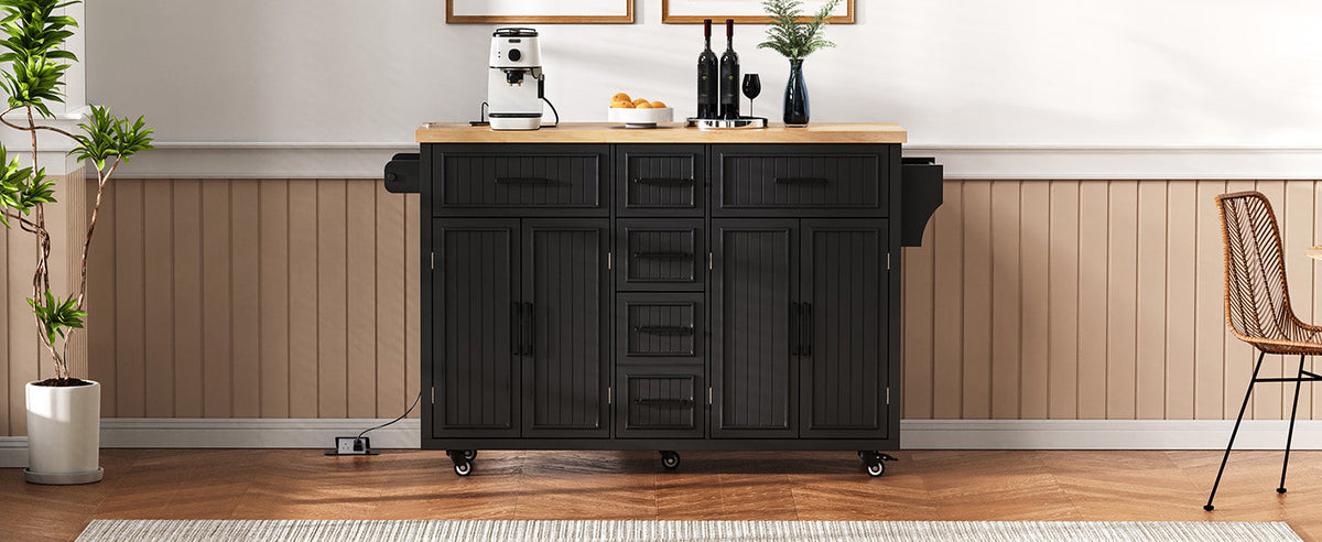 K&K 56.5'' Kitchen Island with Drop Leaf, Power Outlet, photo 5 of 10