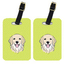 Checkerboard Lime Green Golden Retriever Luggage Tag