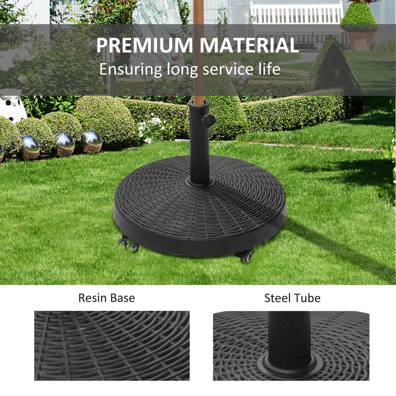 50 lbs. Umbrella Base, 20.5", Round Heavy Duty Umbrella Stand with Wheels for 1.5" or 2" Umbrella Poles, Patio Market Stand for Outdoor, Lawn, Deck, Poolside, Black